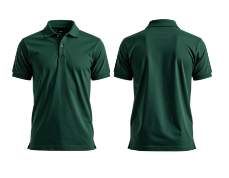 Dark green polo shirt, front and back views
