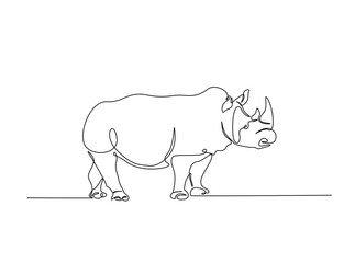 Wild rhinoceros  in single outline illustration. Continuous line art drawing of rhino animal. Editable stroke.