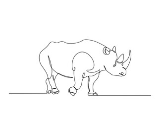 Wild rhinoceros  in single outline illustration. Continuous line art drawing of rhino animal. Editable stroke.
