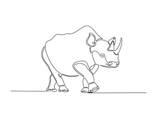 Wild rhinoceros  in single outline illustration. Continuous line art drawing of rhino animal. Editable stroke.