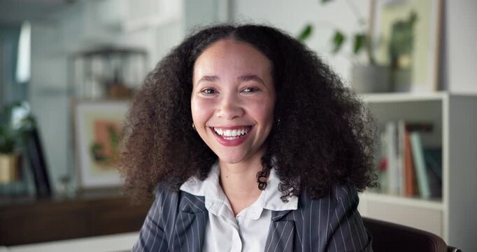 Face, corporate and woman in office with smile, about us or founder of eco friendly startup. Happy, plants and entrepreneur with confidence, career pride and planning for sustainable small business.