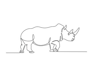 Wild rhinoceros  in single outline illustration. Continuous line art drawing of rhino animal. Editable stroke.