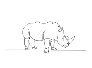 Wild rhinoceros  in single outline illustration. Continuous line art drawing of rhino animal. Editable stroke.