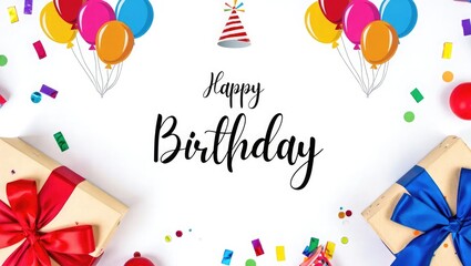 Happy Birthday Greeting with Gifts and Balloons celebration
