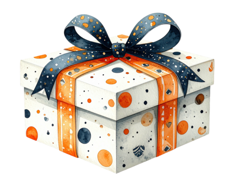 Watercolor gift box with a ribbon