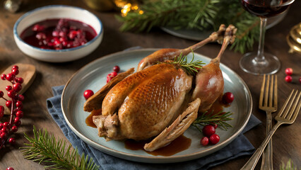 French Christmas dishes: Game. Pheasant marinated in red wine or served with a sauce such as cranberry.