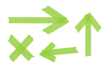 Green masking tape arrows isolated on transparent background pointing in different directions, offering a vibrant and playful touch for various creative projects and designs