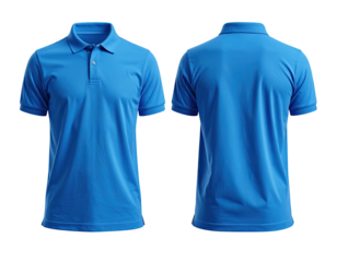 Front and back view of a vibrant royal blue polo shirt