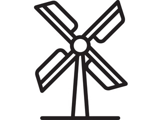 Obraz premium Simple graphic of a windmill with four blades on a stand, representing renewable energy.