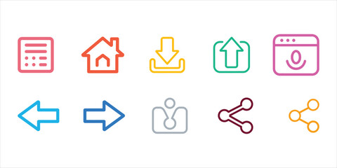 Collection of essential user interface outline icons for modern applications