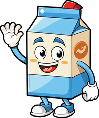 Cartoon Milk Carton Waving – Food Mascot Vector