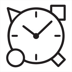 Abstract geometric clock face with simple shapes and lines representing time and measurement concepts