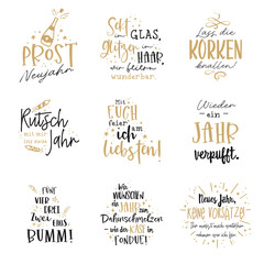 Hand written New Years sayings in German language like "Happy New Year", great for banners, wallpapers, cards, invitation - vector design