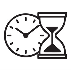 Iconic representation of time passing with a classic analog clock and hourglass side by side