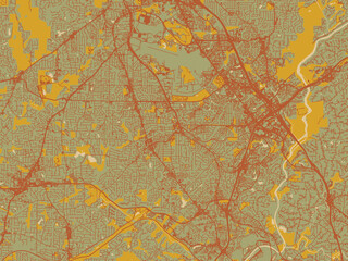 Vector-style flat map of Smyrna, Georgia with sage green ground with rust-red roads and ochre accents.