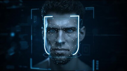 Futuristic Facial Recognition Biometric Scan of a Man for Security and ID Verification. - Powered by Adobe