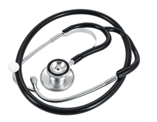 Medical stethoscope, black and silver