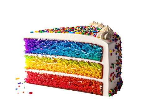 Colorful rainbow layer cake slice
