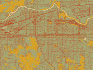 Poster-ready flat map of Spokane Valley, Washington, sage green ground with rust-red roads and ochre accents.