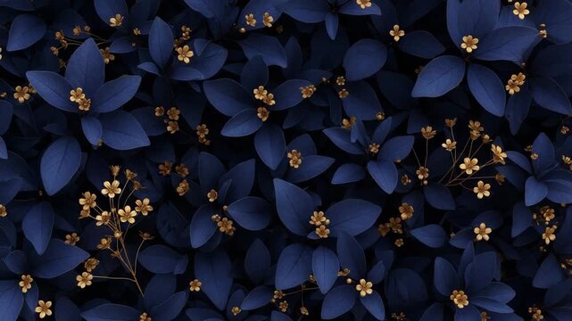 Dark blue leaves with small golden flowers