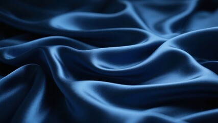 Obraz premium Close-up of dark blue satin fabric with smooth, flowing folds and reflective surface
