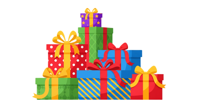 Colorful Gift Boxes Stack with Ribbons and Bows for Celebration