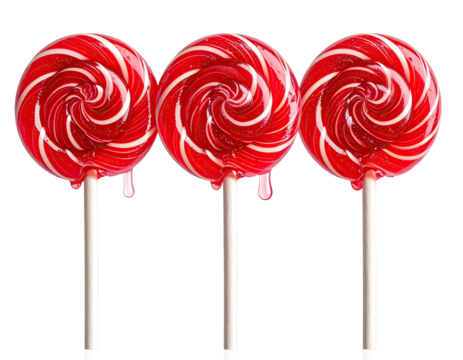 Three red and white swirl lollipops
