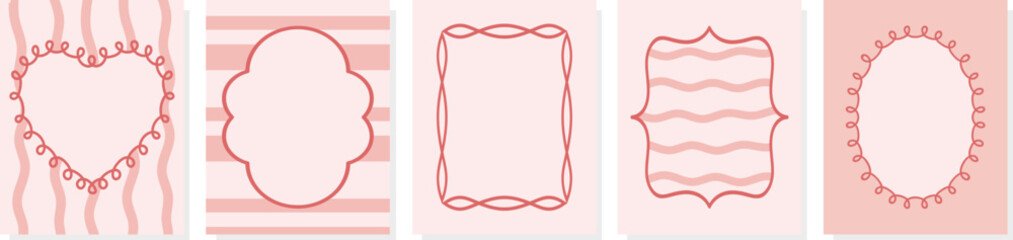 Hand drawn decorative coquette frame set with wavy lines and stripes for wedding invitation, Wall art, Greeting card or Poster