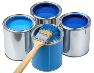 Paint cans and brush