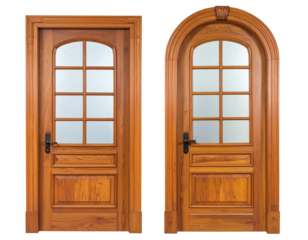 Two wooden doors with arched top