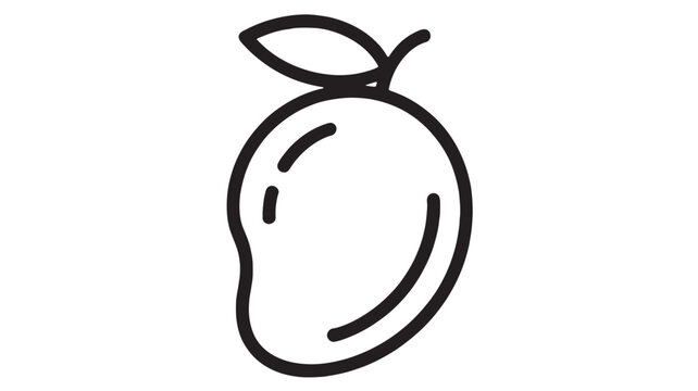 Simple line art illustration of a ripe mango with a leaf