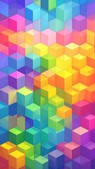 Vibrant geometric pattern of overlapping colorful cubes.  A kaleidoscope of hues create a three-dimensional effect