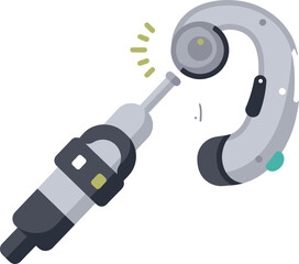 Hearing aid and cleaning tool on white isolated background vector
