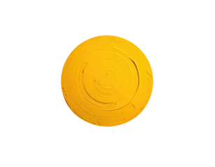 Circular yellow disc with concentric swirls