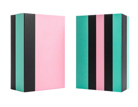 Two identical 3D rendered gift boxes with stripes