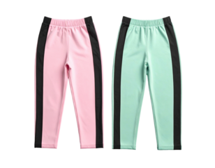 Pair of pink and mint green leggings with black stripes