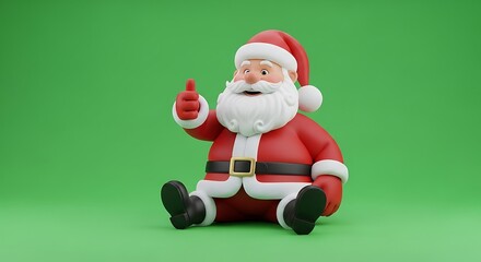 Obraz premium Cute Cartoon Santa Claus Sitting on Green Background Giving Thumbs Up