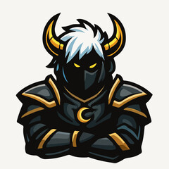 Dark Hooded Viking Knight Mascot Logo with Crescent Emblem Esports Branding Vector
