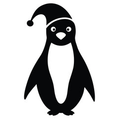 Festive Penguin Silhouette Wearing a Santa Hat for Holiday Season Graphics and Christmas Designs and Cute Animal Illustrations