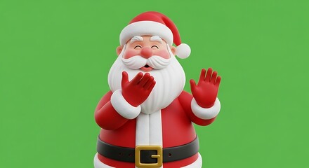 Cheerful Santa Claus Cartoon Character Wearing Classic Red Suit with White Trim Celebrating Christmas Against Green Background