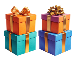 Stacked gift boxes with gold ribbon