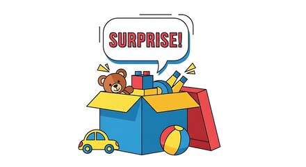 Colorful Toy Surprise Box with Teddy Bear Ball Car and Beach Ball for Children's Playroom