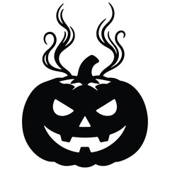 Spooky Halloween Pumpkin Silhouette with Evil Grin and Mystical Smoke Vectors Illustration for Creepy Designs and Festive Decorations on a White Background