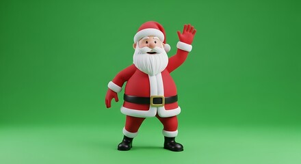 Cute Cartoon Santa Claus Toy Standing on Green Background Waving in Festive Christmas Style