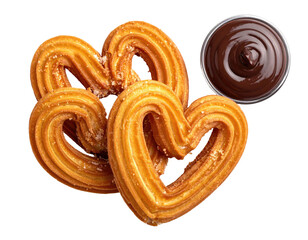 Heart-shaped churros with chocolate