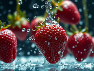 Vibrant Close-up of Fresh Strawberry with Dynamic Water Flow and Splash 4