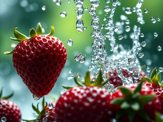 Vibrant Close-up of Fresh Strawberry with Dynamic Water Flow and Splash2