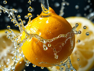 Vibrant Fresh Lemon with Dynamic Water Splash on Dark Background 8