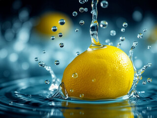 Vibrant Fresh Lemon with Dynamic Water Splash on Dark Background

