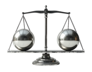 Metal balance scales, polished spheres